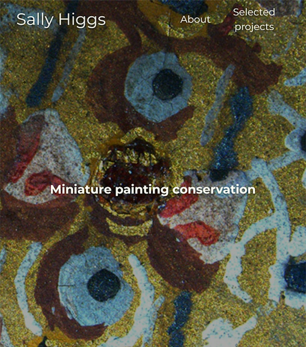 Painting with 'Miniature painting conservation' overlaid as screenshot of landing page