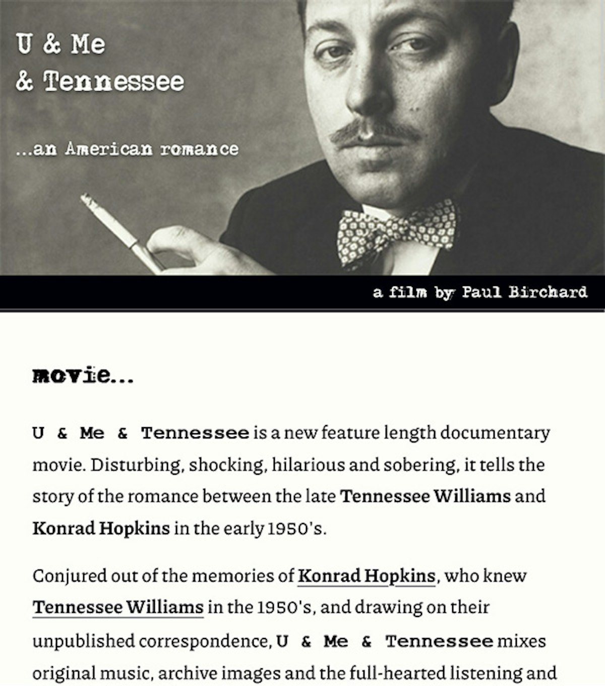 Screenshot of website for documentary U & Me & Tennessee